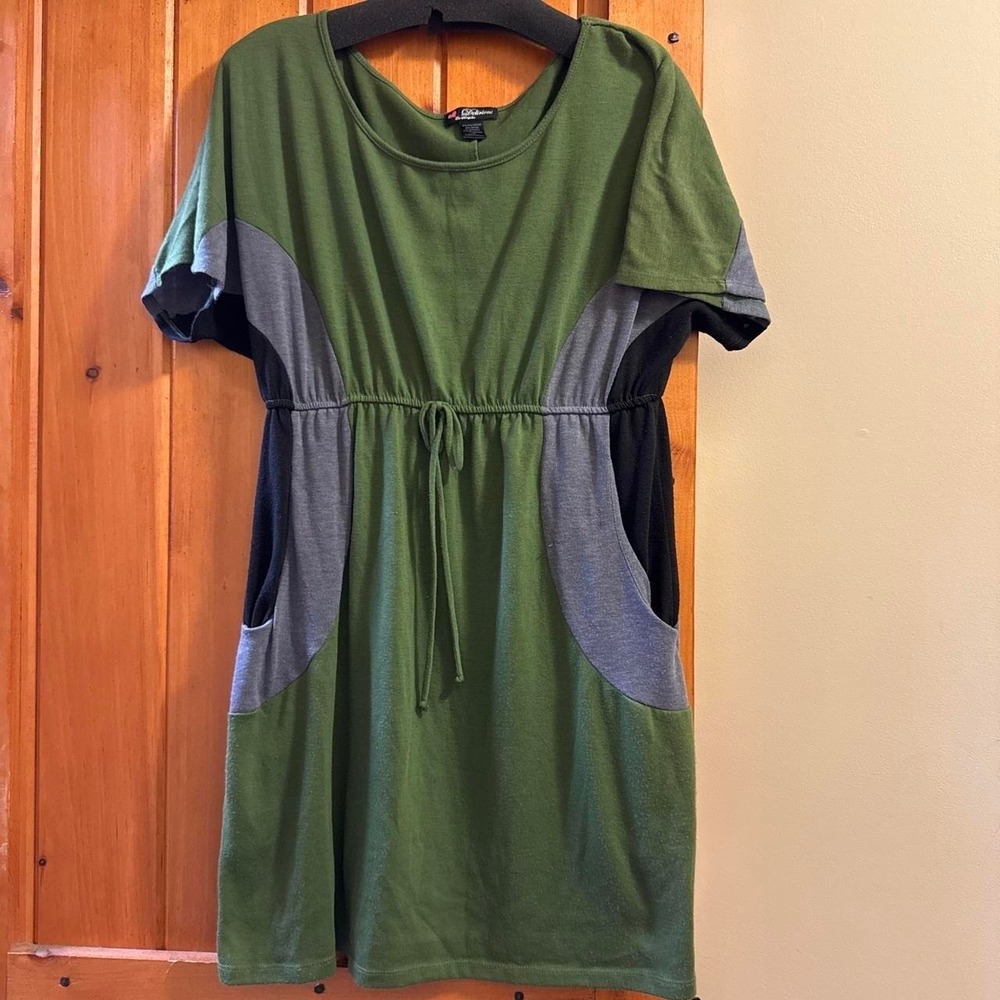 Delirious Colorblock Dress Womens 1X Green Good Drawstring Waist Pockets